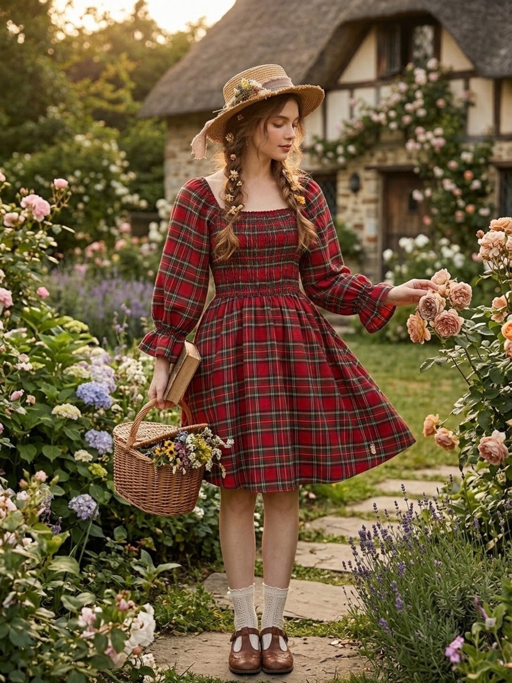 Simply Southern Red Tartan Plaid Smocked Dress S Puff Sleeve Holiday Pockets